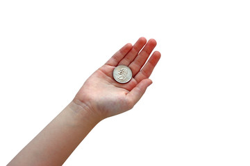 Hands hold coins for financial and money-saving concepts, saving money, currency earnings, under clipping path