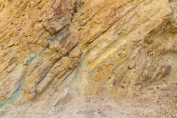 Yellow and Gold Striated Sandstone Wall, Textured by Wind and Water Erosion, Death Valley National Park, California, USA