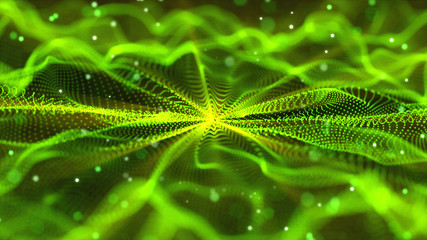Green color digital background glow abstract of particle .