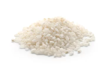 Outdoor kussens Raw rice on white background. Healthy grains and cereals © New Africa
