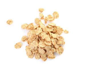 Wheat flakes on white background. Healthy grains and cereals