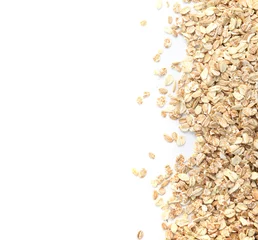 Schilderijen op glas Raw oatmeal on white background. Healthy grains and cereals © New Africa