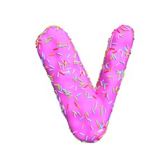 Pink sugar sprinkle letter V Isolated on white background