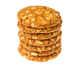 Cookies with oat flakes, nuts, isolated on white. Studio Photo 