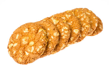 Cookies with oat flakes, nuts, isolated on white. Studio Photo 