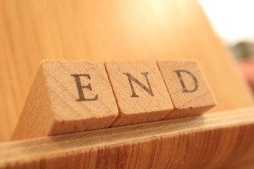 TOKYO, JAPAN. 2018 July 20th. Wooden Block Text of End