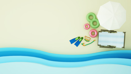 Diving equipment -Artwork blue wave and empty space for add message - 3D Illustration