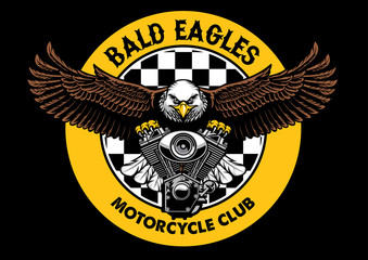 Naklejka premium odznaka orła łysego chwyta silnik motocykla