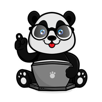 Panda hold laptop