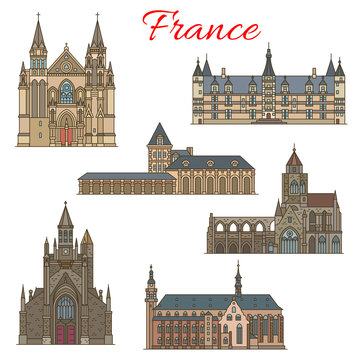 French travel landmarks and medieval buildings