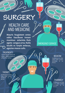 Surgery medicine poster with doctor and instrument