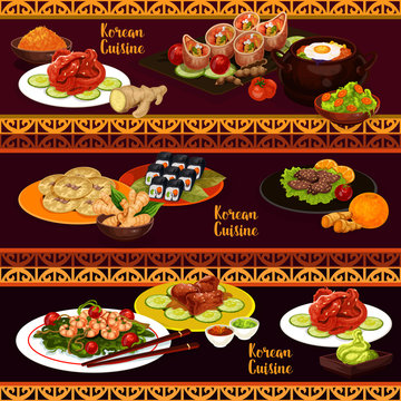 Korean cuisine banners with food and desserts