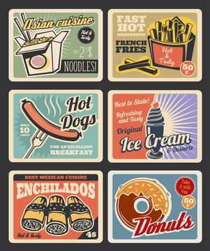 Fast food restaurant menu retro posters