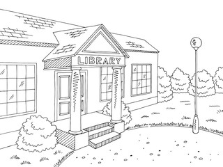 Library building exterior graphic black white sketch illustration vector