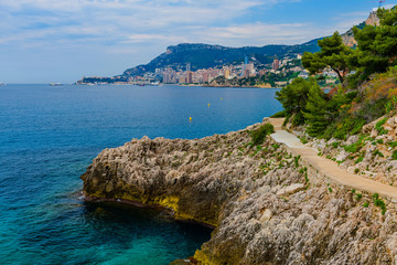 Beautiful view from Cape Martin to the beaches and Monaco. Cote d'Azur. France