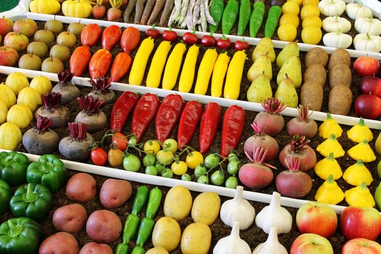 Colorful display of vegetables and fruit