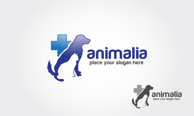 Animalia Vector Logo Template.  Blue medical veterinary round sign with pets.