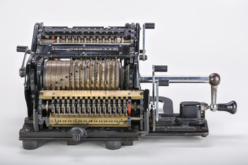 Mechanical calculator with the shrouds removed