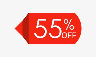 55 percent off. Sale and discount price tag, icon or sticker. Vector illustration.