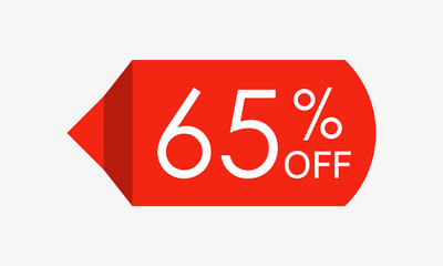 65 percent off. Sale and discount price tag, icon or sticker. Vector illustration.