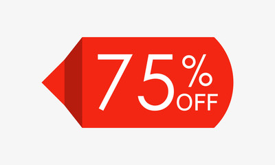 75 percent off. Sale and discount price tag, icon or sticker. Vector illustration.