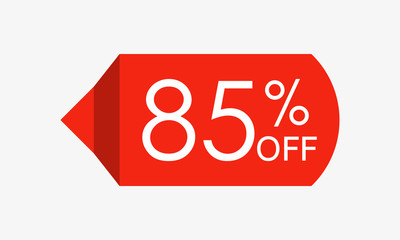 85 percent off. Sale and discount price tag, icon or sticker. Vector illustration.