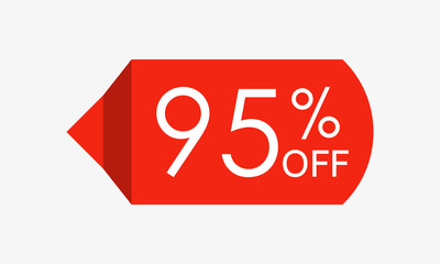 95 percent off. Sale and discount price tag, icon or sticker. Vector illustration.