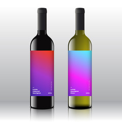 Premium Quality Red and White Wine Labels Concept Set on the Realistic Vector Bottles. Clean and Modern Gradient Minimalist Design with Stylish Minimal Typography.