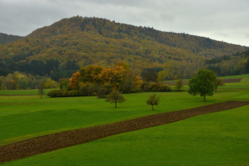 Fototapeta na wymiar Herbstlandschaft auf der Schwaebischen Alb