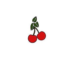 Two red cherry. Cherry icon. Sweet cherries. Vector illustration isolated on white background