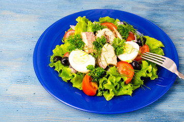 Vegetable salad with canned fish