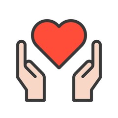 Hand and heart, healthcare icon set