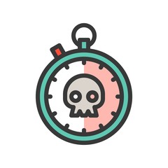 Deadline icon, skull in stopwatch, filled outline icon