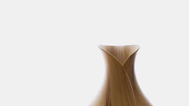 Wooden bamboo essential oil diffuser macro closeup, with steam modern minimalistic minimal health vapor by window