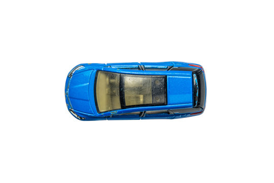 Car toy diecast on the white background , Top view .  (clipping path)