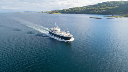 Ship in a fjord in Norway