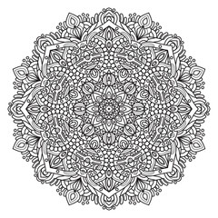 Black and white mandala vector isolated on white. Vector hand drawn circular decorative element.