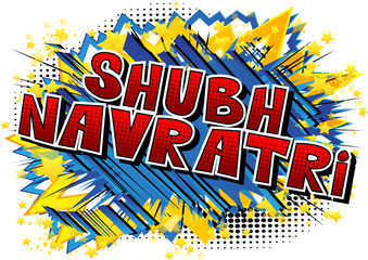 Happy Navratri. Vector Illustration for the Hindu festival. Comic book style word on abstract background.