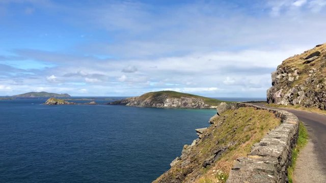 Beautiful coastline between Slea Head and Dunmore Head at Slea Head Drive, one of Irelands most scenic routes, Dingle peninsula, Kerry, Ireland