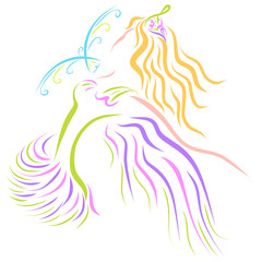 A beautiful winged princess and a flying bird