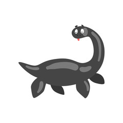 Cute cartoon black dinosaur, prehistoric dino character vector Illustration on a white background