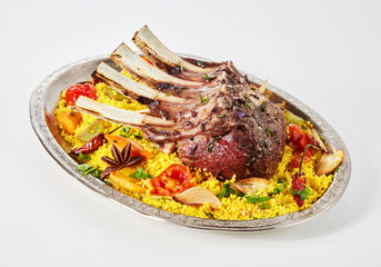 Grilled rack of lamb on a bed of couscous