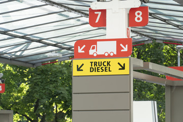 Symbol of the truck diesel fuel in a filling station