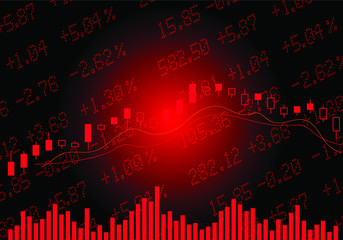 Candlestick Stock Chart With Stock Quotes On The Background. In Red