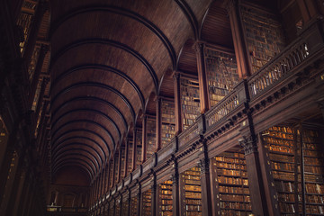 DUBLIN, IRELAND -  JULY 14, 2018: The Long Room in the Trinity College Library on July 14, 2018 in...