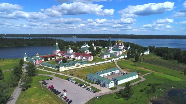 Valdaisky Iversky Bogoroditsky Svyatoozersky monastery. June day (aerial). Russia 
