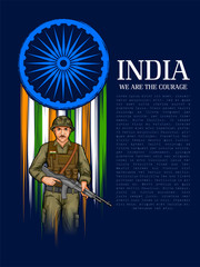 Indian Army soilder nation hero on Pride of India background