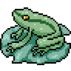 vector pixel art frog sit on lotus