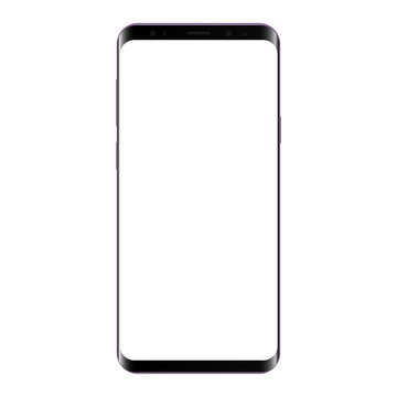 Frameless smartphone mock up with blank screen - front view. Cellphone isolated on white background. Vector illustration