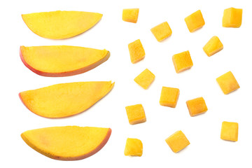 mango slice isolated on white background. healthy food. top view